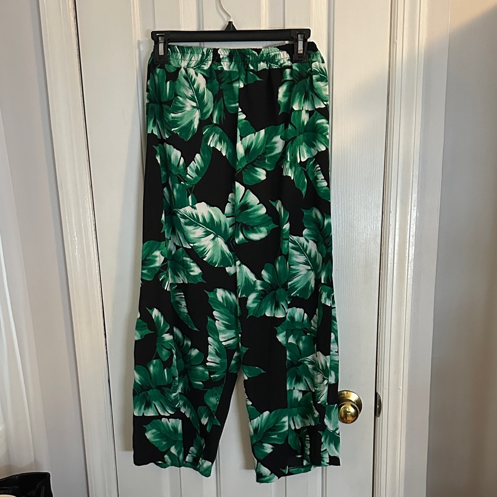 Tropical Leaf Print Pants- Made in Italy